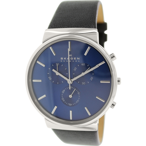 Skagen Men's Ancher SKW6105 Black Leather Analog Quartz Watch