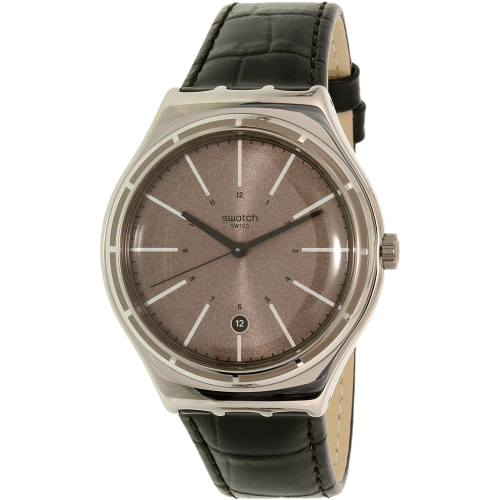 Swatch Men's Big YWS415 Black Leather Swiss Quartz Watch