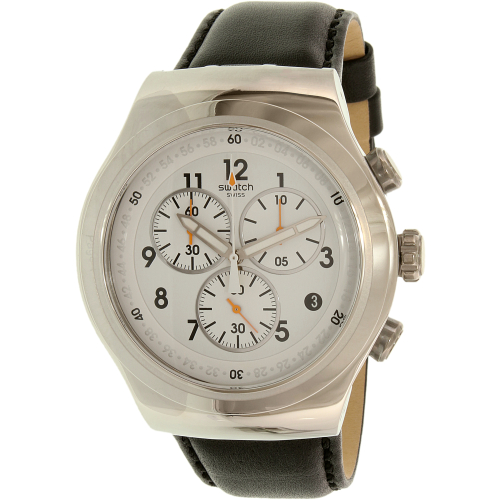 Swatch Men's Chrono YOS451 Black Leather Swiss Quartz Watch