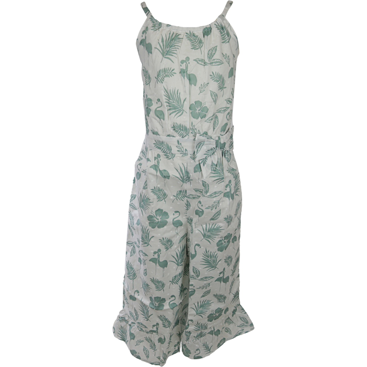 Janie And Jack White / Green Flamingo Palm Jumpsuit Jumpsuits & Romper - 6-12 Months