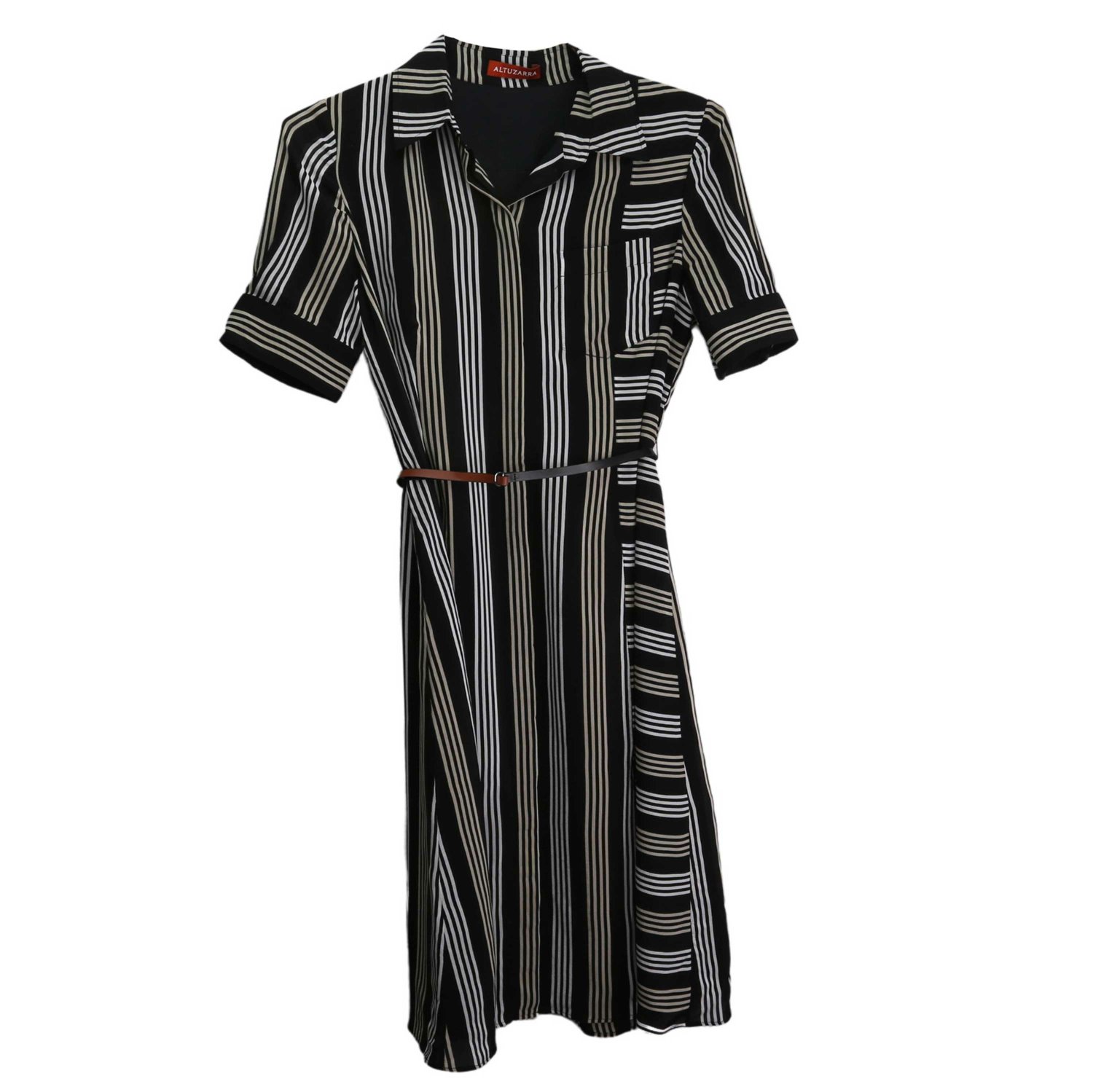 Pre-owned Altuzarra Women's Kieran Striped Shirt Dress In Black Multi Stripe
