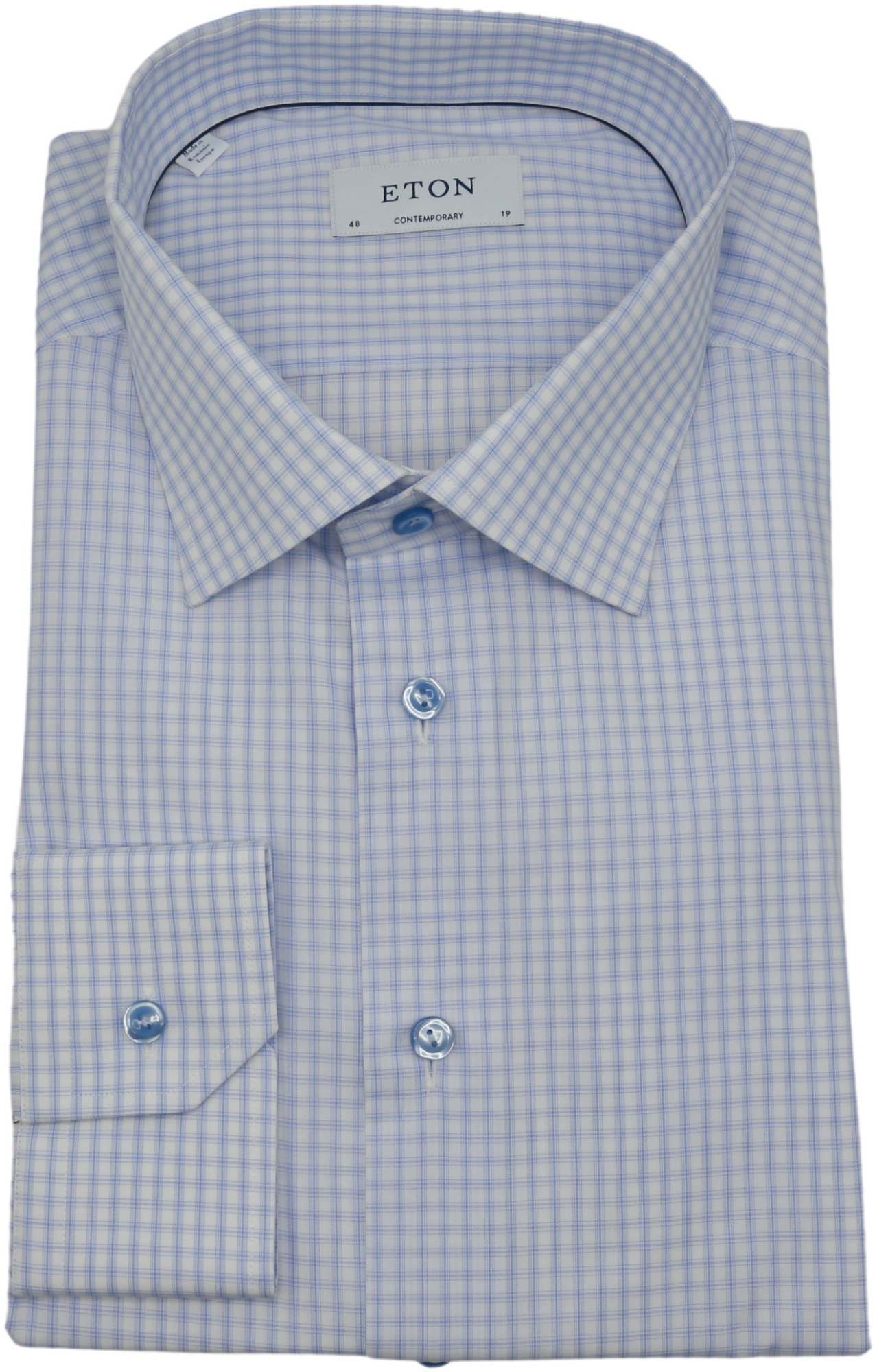 Eton Men's Blue / White Contemporary Fit Checked Dress Shirt - 48-19 (3X)