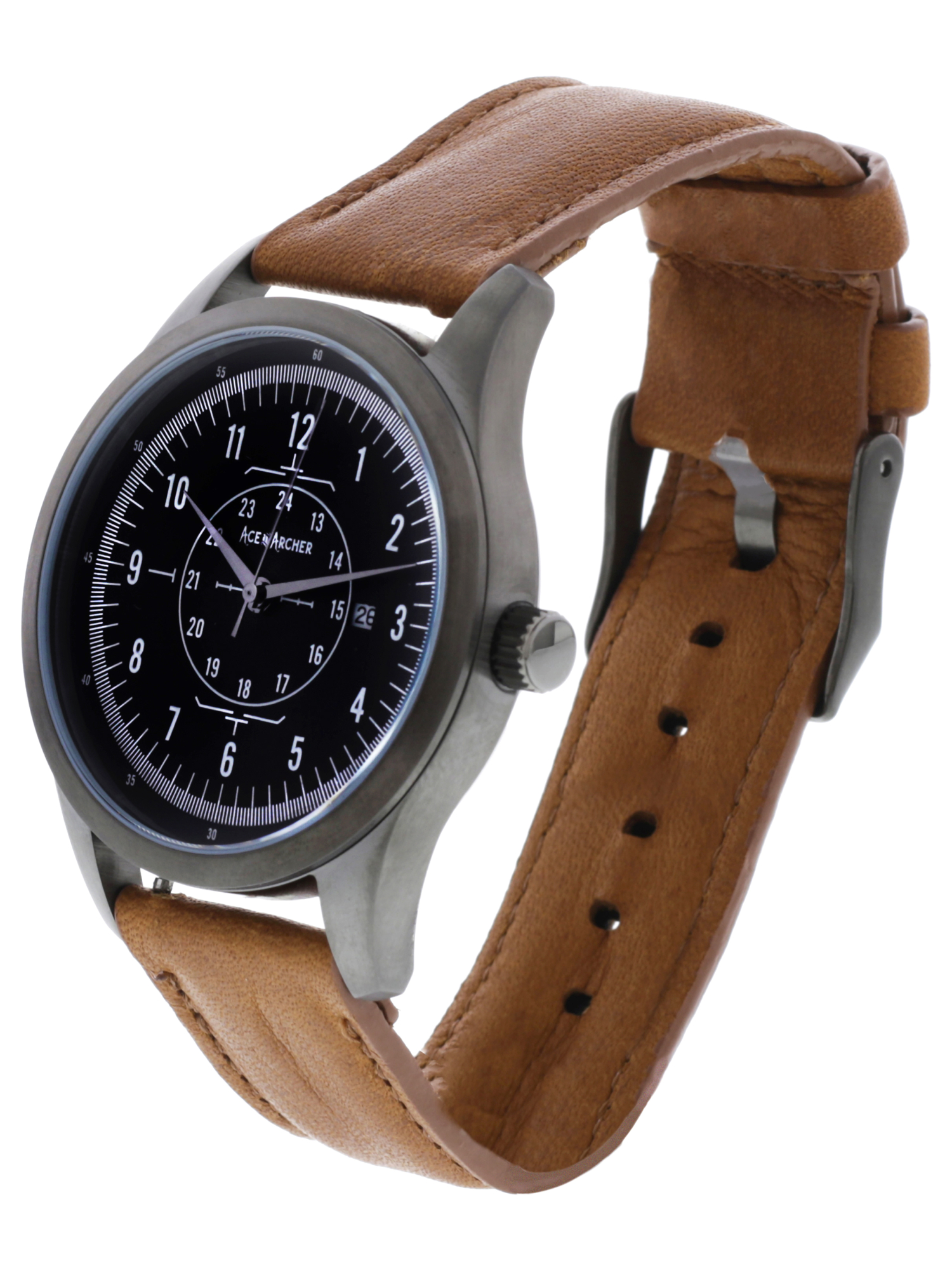 Aviator Watch, Stainless Steel Case and Leather Band for Men – Free Leather  W | eBay